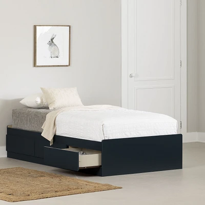 South Shore Furniture Hazen Twin Bed with 3 Drawers - Navy Blue