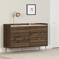 Hype 6-Drawer Double Dresser Natural Walnut and Faux Carrara Marble by South Shore Furniture