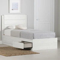 South Shore Furniture Arlen Lit simple avec 3 tiroirs et tête de lit - Pin blanc