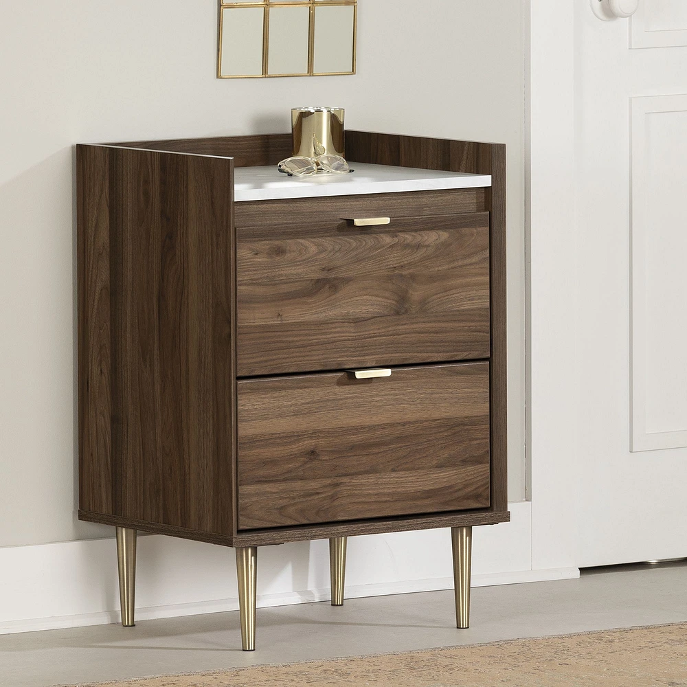 Hype End Table Natural Walnut and Faux Marble by South Shore Furniture