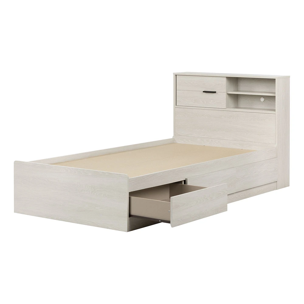 Fynn Twin Storage Bed and Bookcase Headboard in Winter Oak by South Shore Furniture