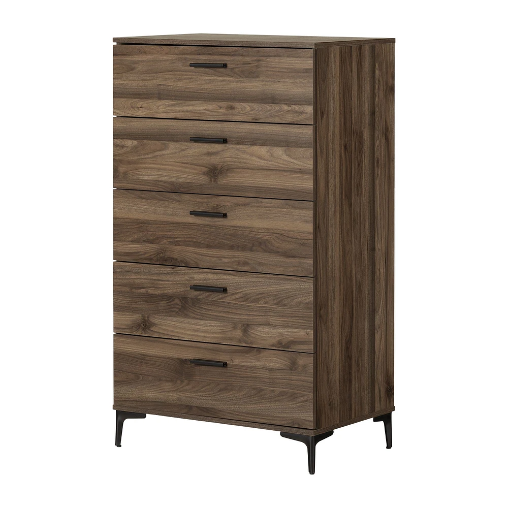 South Shore Furniture Musano 5-Drawer Chest with Metal Legs - Natural Walnut