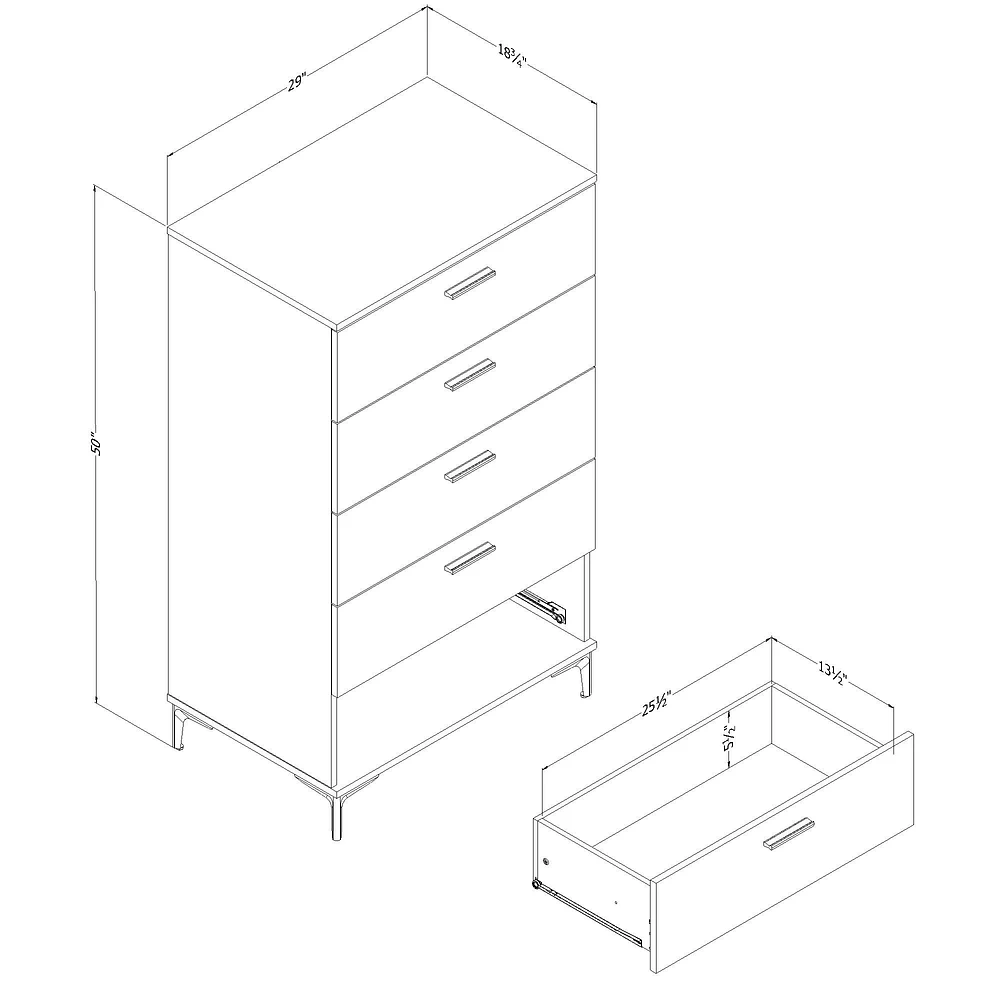 South Shore Furniture Musano 5-Drawer Chest with Metal Legs - Natural Walnut