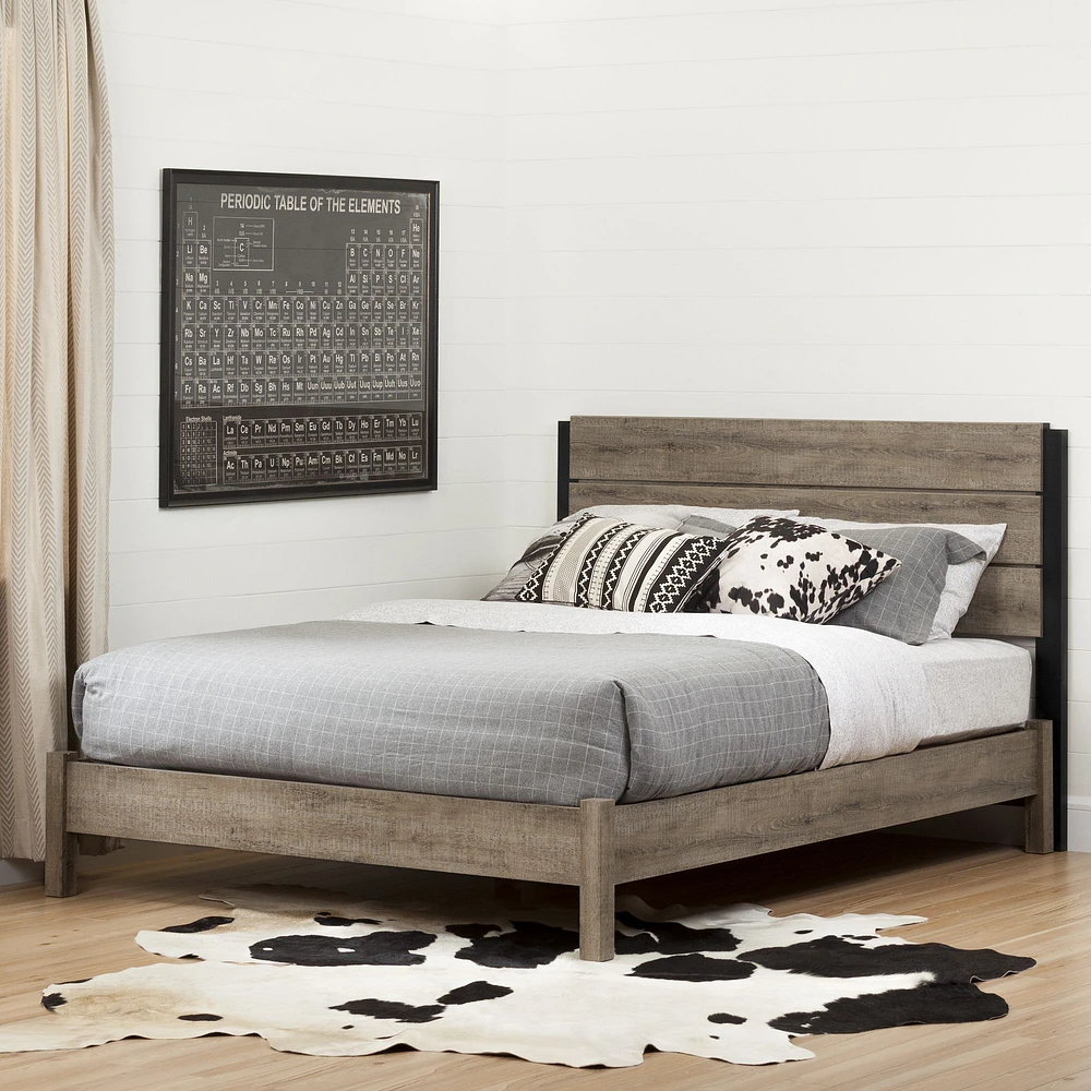 Munich Queen Platform Bed Set with Headboard in Weathered Oak by South Shore Furniture