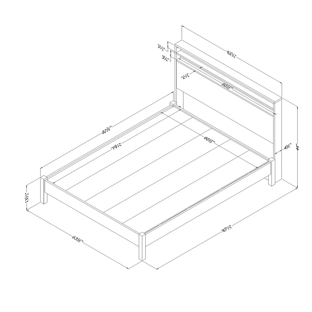 Tao Queen Platform Bed and Bookcase Headboard Set by South Shore Furniture - Grey Oak