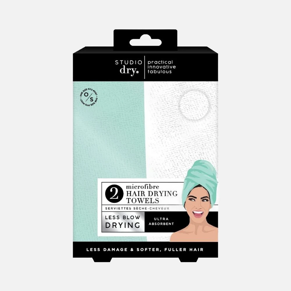 Hair Turban Towels Seafoam/White, 2 pieces