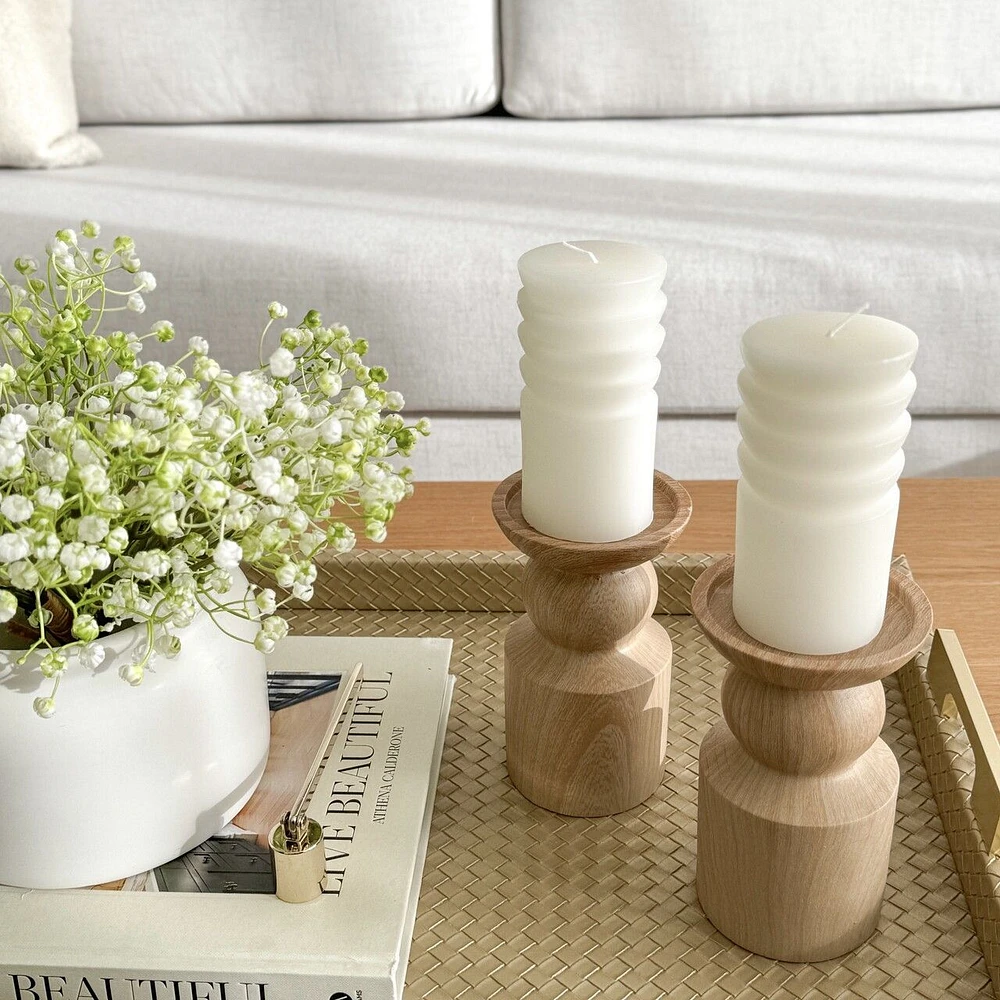 Short Tiered Pillar Candle - White