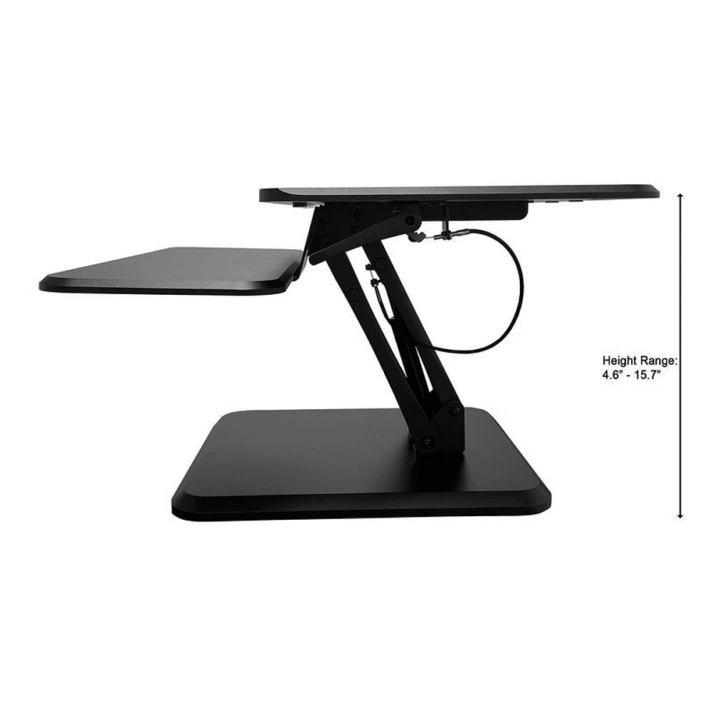 Sit-Stand Pedestal Desk Converter with Smart Rail for Mobile Devices