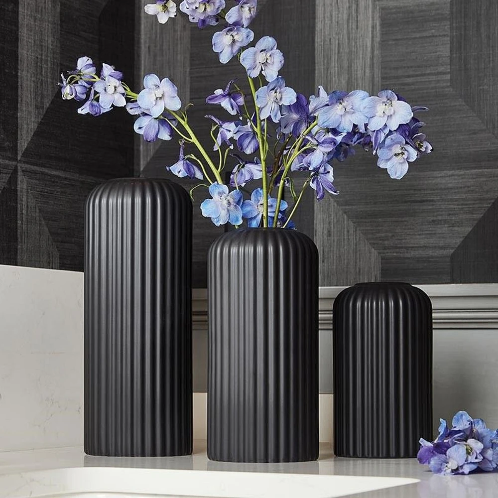 Set of 3 Ceramic Vases - Black