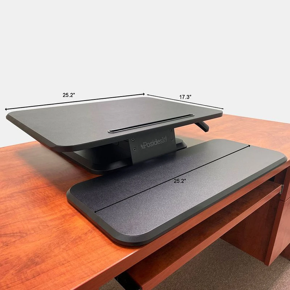 Sit-Stand Pedestal Desk Converter with Smart Rail for Mobile Devices