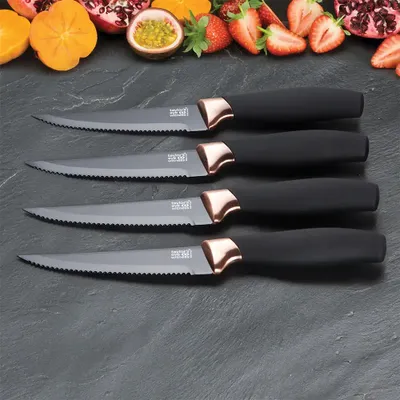 Set of 4 brooklyn taylor's eye witness copper steak knife by david shaw