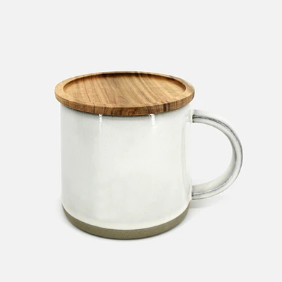 White mug with wood lid by bia