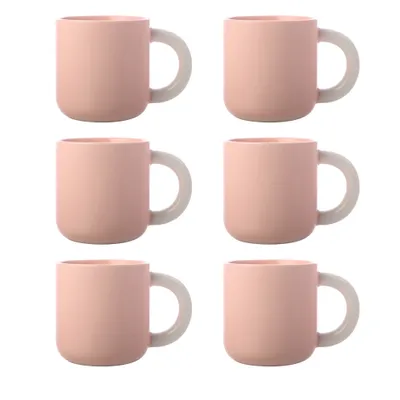 Set of 6 pink sherbert mugs by maxwell & williams (370 ml) - pink