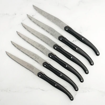 Set of 6 laguiole black vintage steak knives by jean dubost laguiole