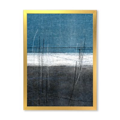 Toile « teal meets grey abstract art » - bleu - toile encadrée - doré