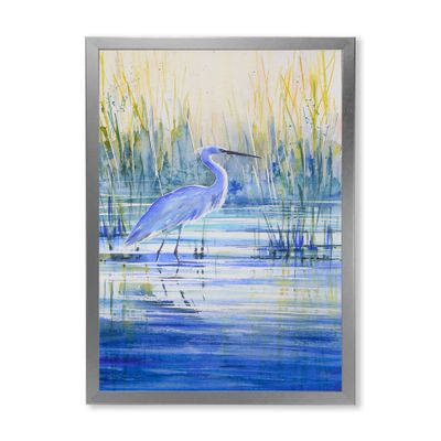 Toile « blue heron on the lake shore at sunset » - argent - 30 po x 40 po - toile encadrée - argent