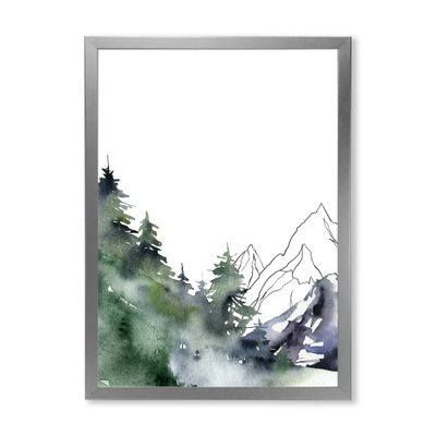 Toile « winter dark blue mountain landscape with trees iii » - argent - toile encadrée - argent