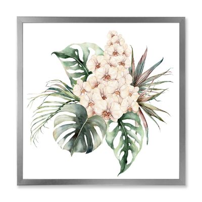 Toile « bouquet with orchids monstera and coconut leaves » - argent - 36po x 36po - toile encadrée - argent
