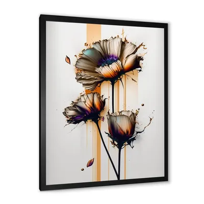 Orange daisy flower on abstract fusion i wall art - 34x44 - black frame canvas