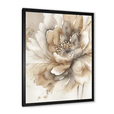 Single beige flower iv wall art - 34x44 - gold frame canvas