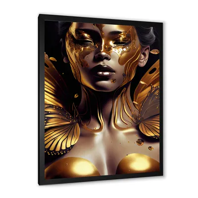 woman with black and gold butterflies i Art 