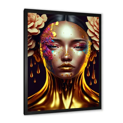 Gold floral woman wall art