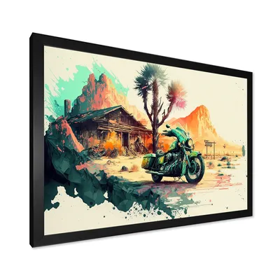 Motocycle on the side of the road wall art - 44x34 - gold frame canvas