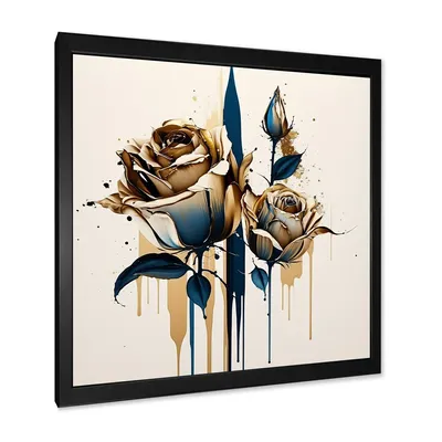 Roses flow flower on golden beige paint v wall art - 16x16 - canvas only
