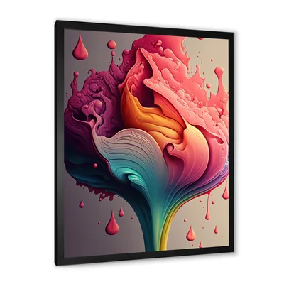 Multicolor liquid ink tulip flowers i wall art - 12x20 - gold frame canvas