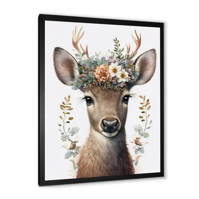 Cute baby caribou with floral crown i wall art