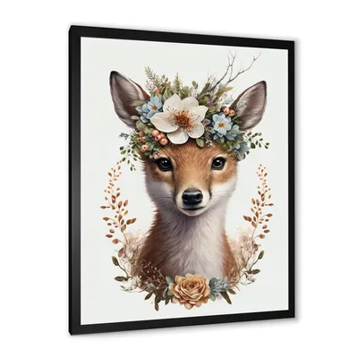 Cute baby fox with floral crown wall art