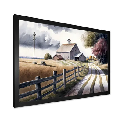 Calm red barn in spring vii wall art - 20x12 - gold frame canvas