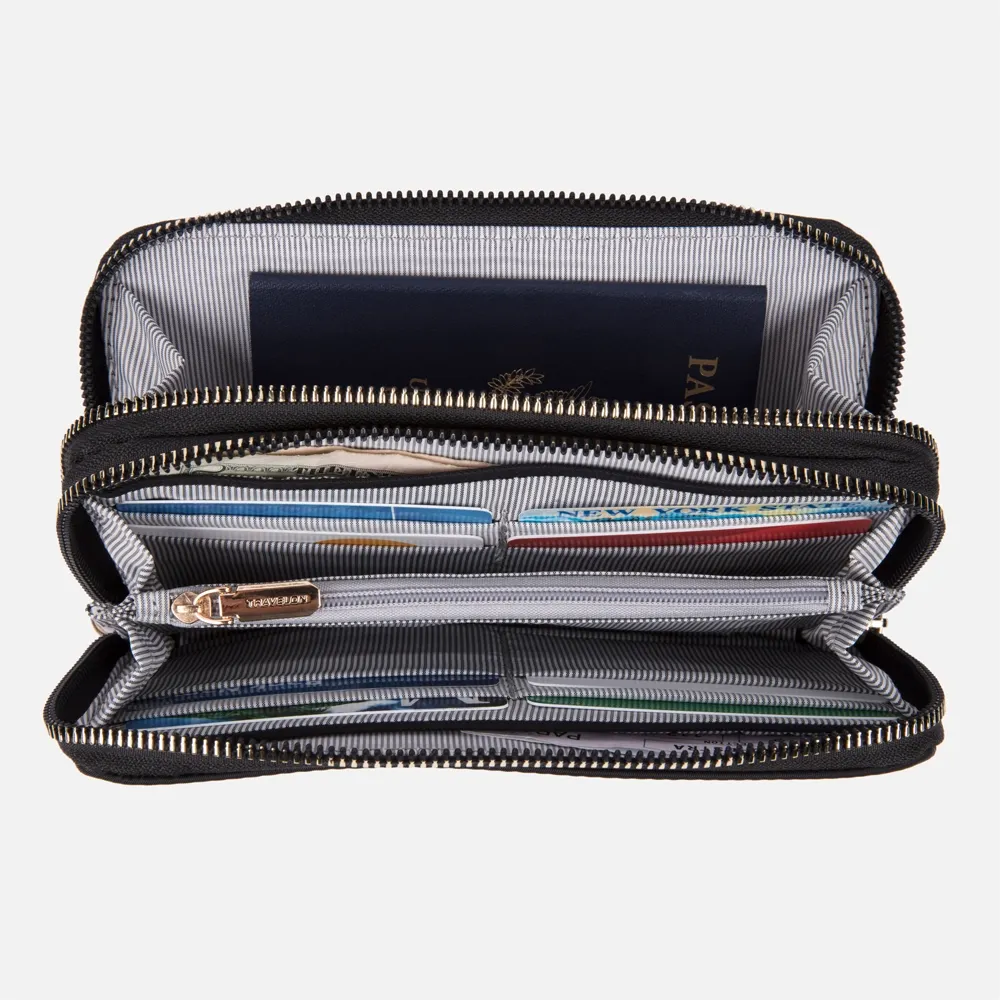 Travelon double zip clutch wallet - black