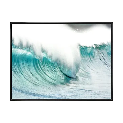 Massive blue waves breaking beach art canvas