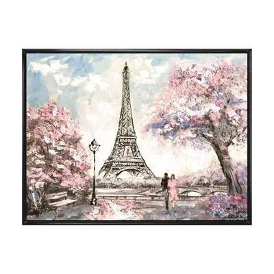 Eiffel with pink flowers canvas art print - 44"" x 34"" - canvas only