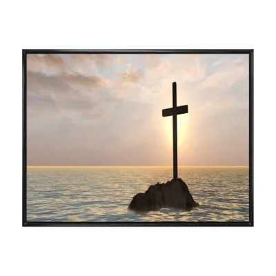 Jesus christian cross in bay view wall art - 20"" x 12"" - canvas only