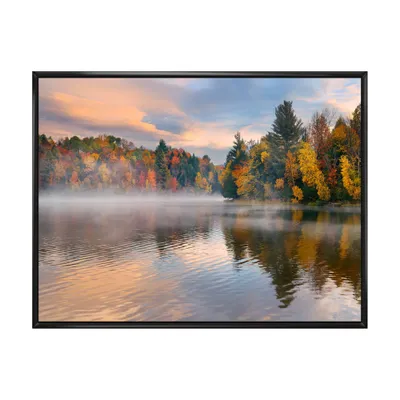 Autumn foliage by the lakeside canvas wall art print - 20"" x 12"" - canvas only