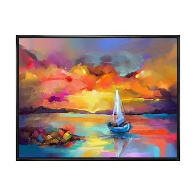 Sunset painting with colorful reflections ii wall art