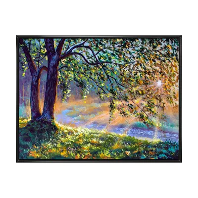 Tree by river first rays of afternoon sun wall art