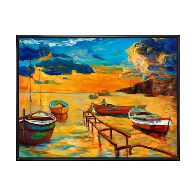 Boats in beautiful sea wall art - 20"" x 12"" - canvas only
