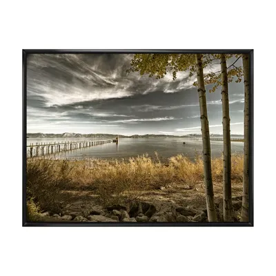 Pier in brown lake canvas art print - 20"" x 12"" - canvas only