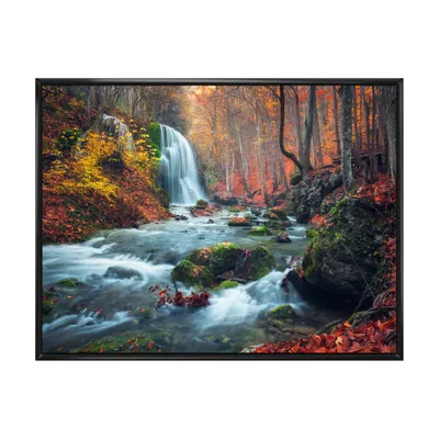 Autumn mountain waterfall long view canvas print