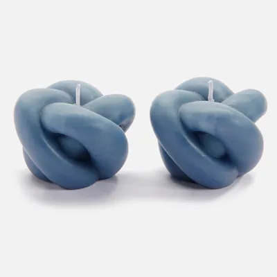 Knotted candles, set of 2 - blue