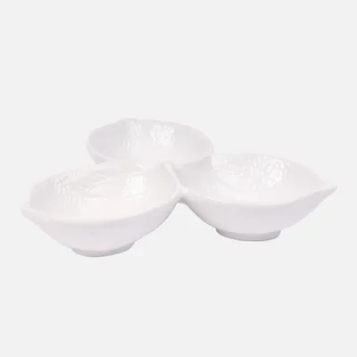 Lemon-shaped 3-section ceramic serving dish