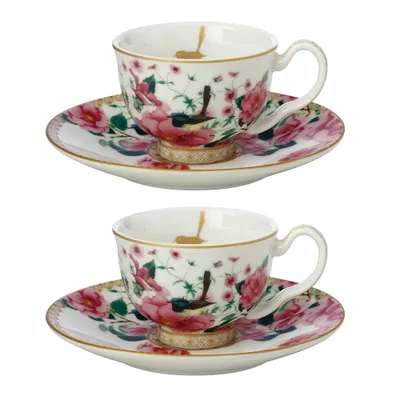 Set of 2 tea's and c's silk classic rose white demi tasse cups & saucers by maxwell & williams