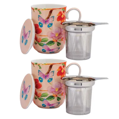 Set of 2 joy posey mugs with stainless infuser and lid by maxwell & williams (340 ml)