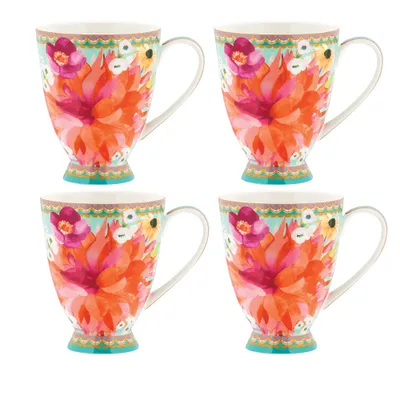 Set of 4 dahlia footed mugs by maxwell & williams (300 ml) - sky