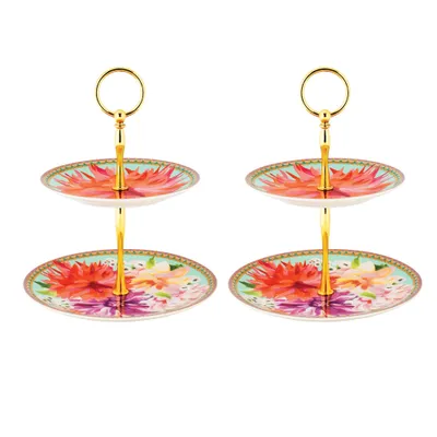 Set of 2 dahlia 2-tier cake stands by maxwell & williams (20 x 25 cm) - sky