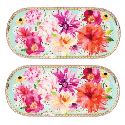 Set of 2 dahlia sky oval platters by maxwell & williams (33 x 15 cm)