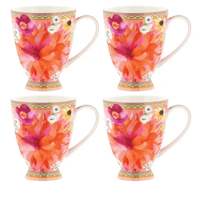 Set of 4 dahlia footed pink mugs by maxwell & williams (300 ml)
